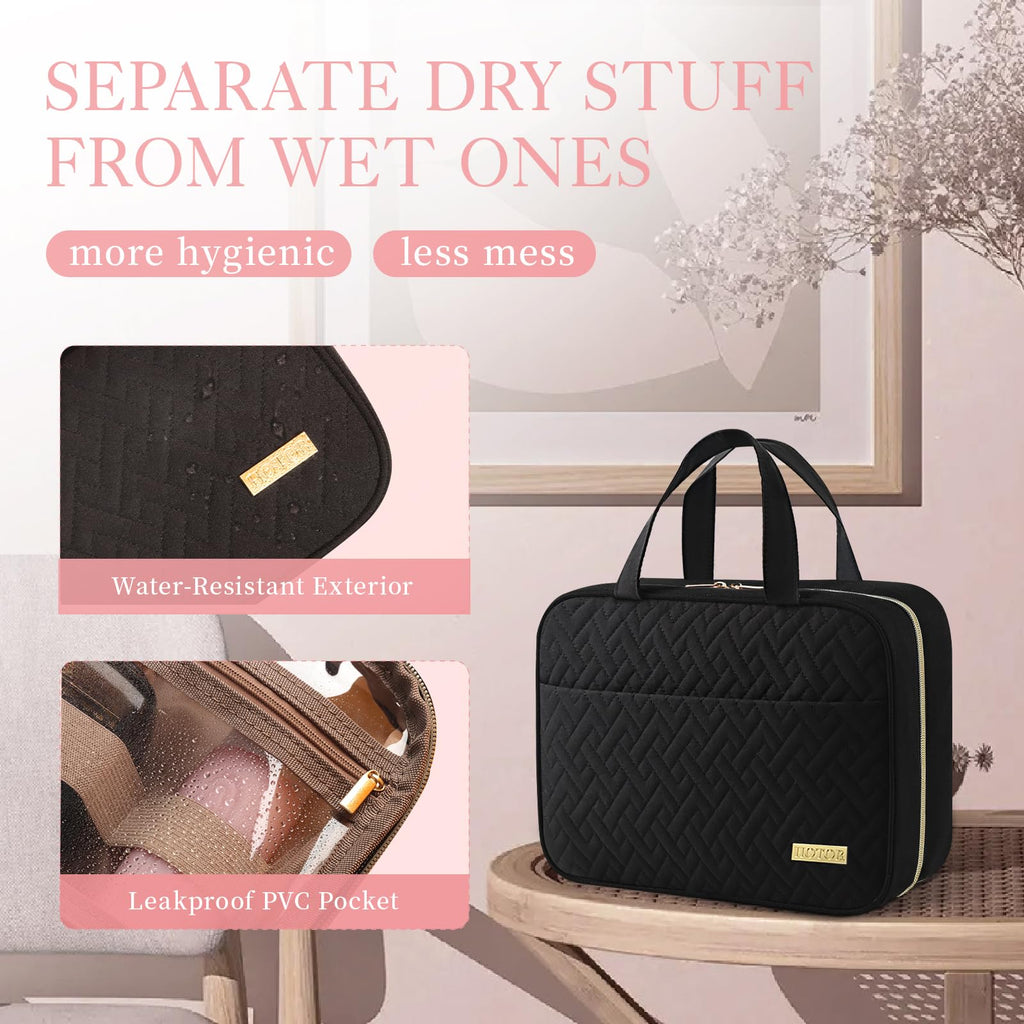 HOTOR Travel Toiletry Bag - Toiletry Bag w/Hanging Hook for Women & Men, Makeup Bag/Big Comparment, Waterproof for Travel Accessories, Travel Essentials, Small, Black