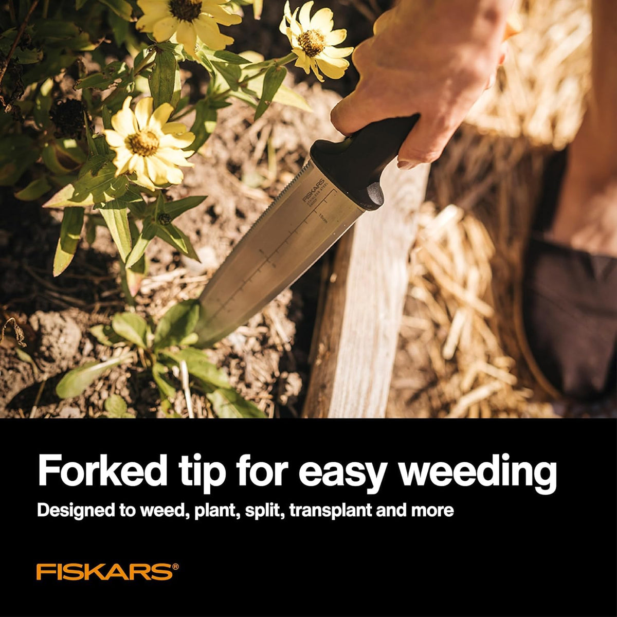 Fiskars Hori Hori Garden Knife, Precision-Ground Serrated Blade, Forked Tip Weeding & Planting Tool,Stainless Steel Adjustable