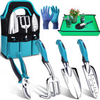 Kynup Gardening Tools 7-Piece, Heavy Duty Garden Tools Set with Non-Slip Ergonomic Handle, Repotting Mat, Rust-Proof, Gardening Hand Tools with Handbags and Gloves, Gardening Gifts for Women and Men