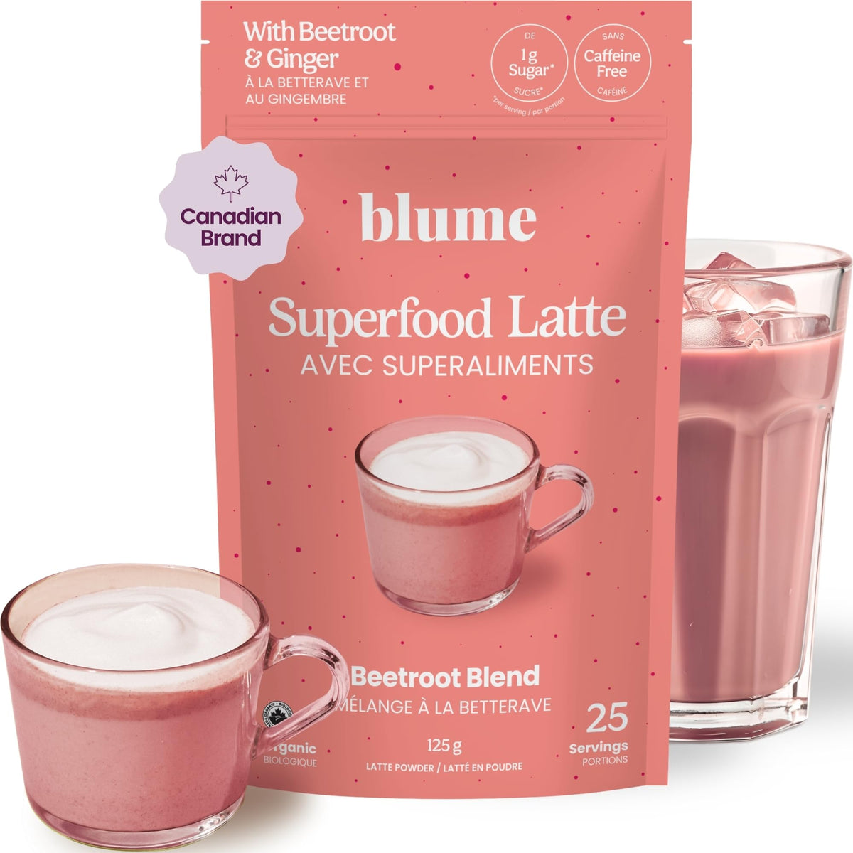 Blume Superfoods Latte - Beetroot Powder, Energy Boosting, Organic Beet Powder, Clove, Cinnamon, Ginger - Vegan, Gluten-Free - 25 Servings -Canadian Brand - As Seen on Dragons' Den