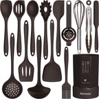 Silicone Cooking Utensils Set - 446°F Heat Resistant Kitchen Utensils,Spatula Sets,Turner Tongs,Spoon,Kitchen Utensil Gadgets Tools Set for Nonstick Cookware,Dishwasher Safe BPA Free (Gray) 🍁 All In One Marketplace Canada