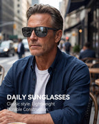 QALLY Polarized Sunglasses Men Lightweight Square Mens Sun Glasses for Driving Sports with UV400 Protection, Black/Dark Green/Tawny