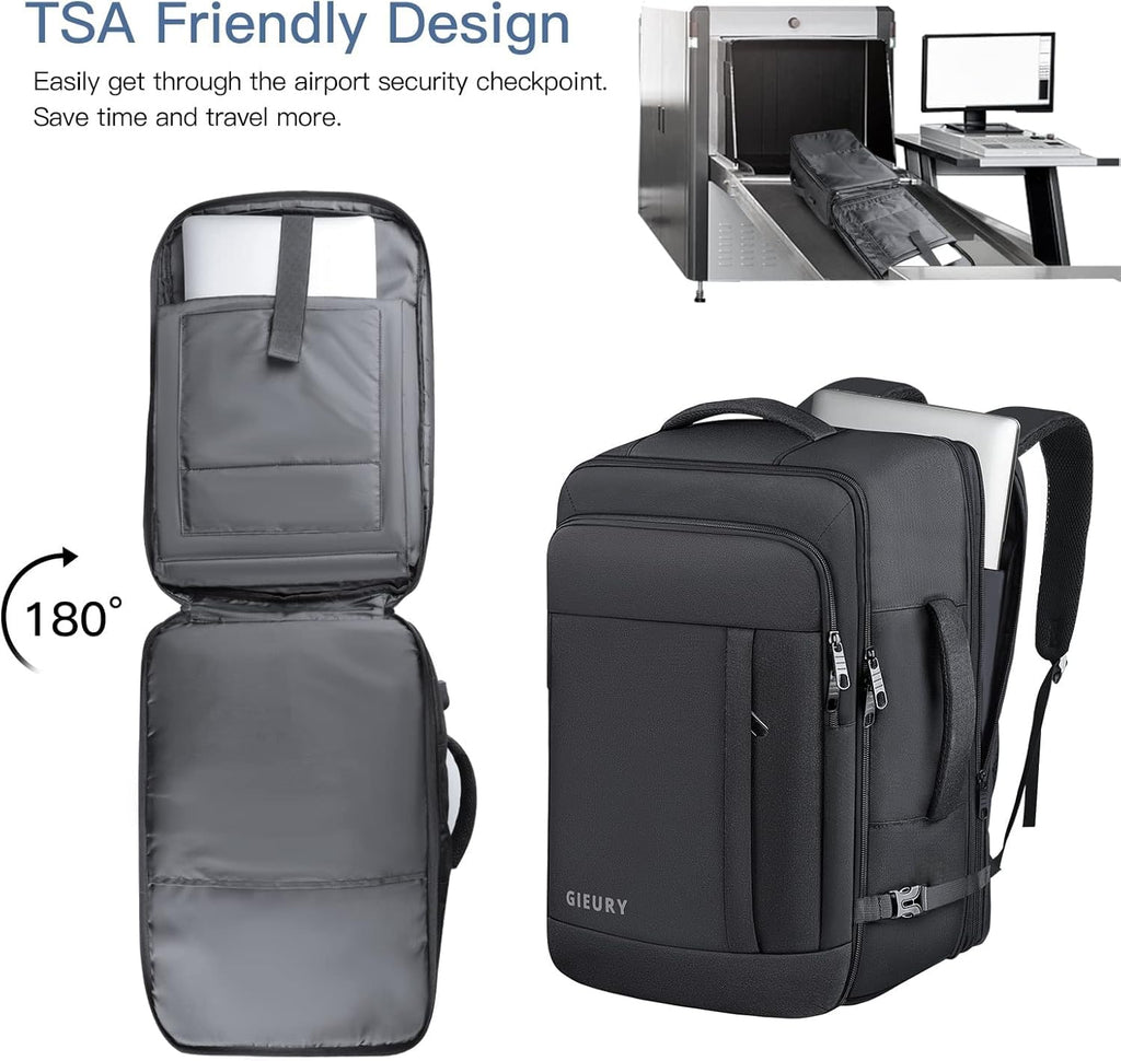 Carry On Backpack, 50L Travel Backpack, Luggage Backpack TSA Flight Approved Laptop Backpack for Men & Women, Large Expandable Backpack 40L Daypack Lightweight Business Weekender Bag, Black