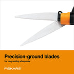 Fiskars Shear Ease Grass Shears - 5" Stainless Steel Blades - 360-Degree Swivel Blade Plant Cutting Scissors - Garden Shears and Grass Cutter
