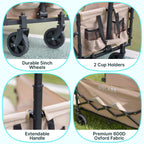 Golabs Collapsible Wagon Cart Max 350lb Load & Expandable Storage 100L, Double Bearing Design for Flexible Steering, Foldable Heavy Duty Garden Cart with 2 Cup Holders for Groceries, Garden & Camping