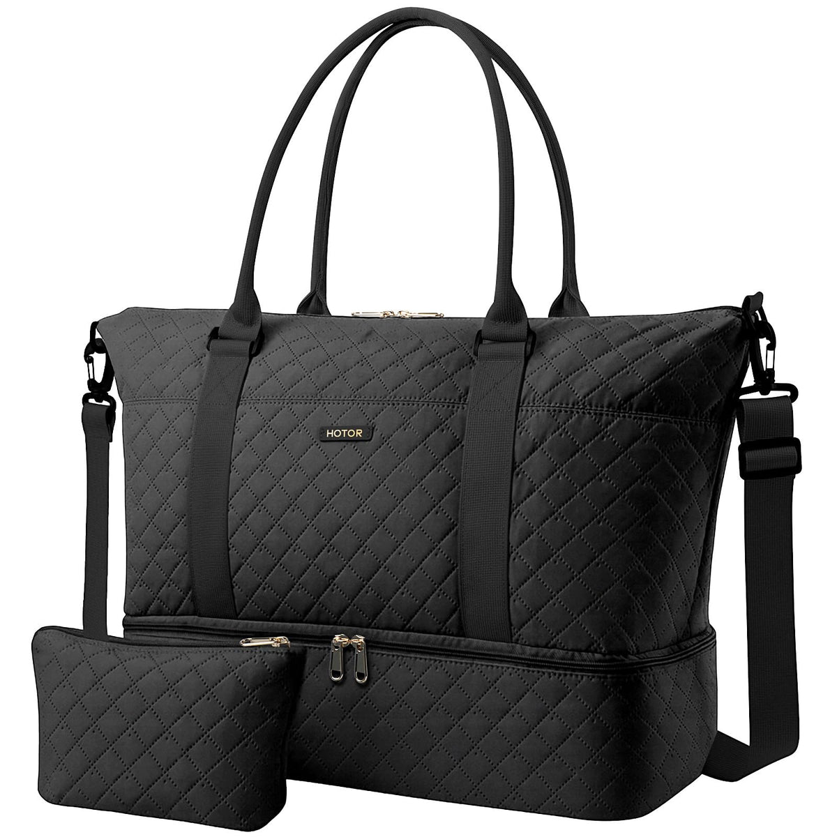 HOTOR Travel Duffel Bag - Large Weekender Bags for Women, Carry On Bag with Shoe Compartment, Overnight Bag with Toiletry Bag for Travel Essentials and Travel Accessories, Black, 34.0 x 45.0 x 20.0 cm
