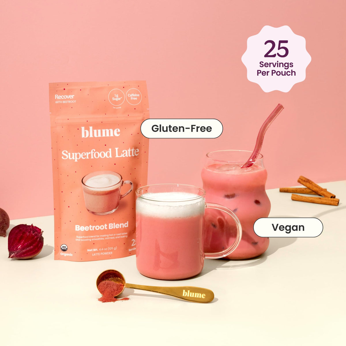 Blume Superfoods Latte - Beetroot Powder, Energy Boosting, Organic Beet Powder, Clove, Cinnamon, Ginger - Vegan, Gluten-Free - 25 Servings -Canadian Brand - As Seen on Dragons' Den