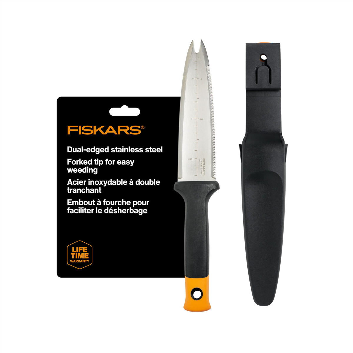Fiskars Hori Hori Garden Knife, Precision-Ground Serrated Blade, Forked Tip Weeding & Planting Tool,Stainless Steel Adjustable