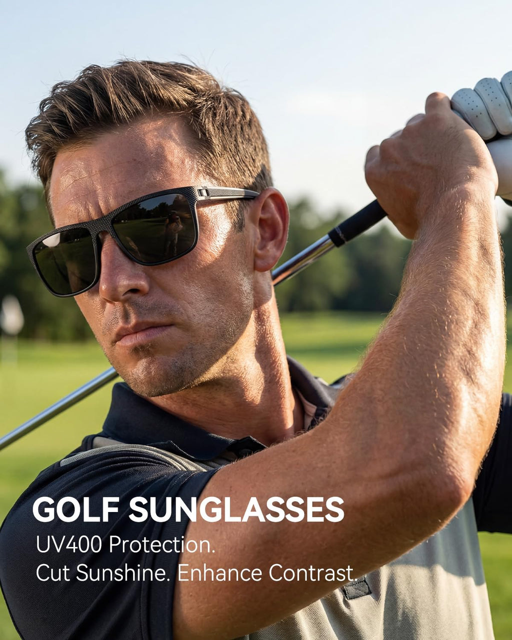 QALLY Polarized Sunglasses Men Lightweight Square Mens Sun Glasses for Driving Sports with UV400 Protection, Black/Dark Green/Tawny