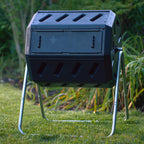 FCMP Outdoor IM4000 Dual Chamber Tumbling Composter Canadian-Made, 100% Recycled Resin - Outdoor Rotating Compost Tumbler Bin for Garden, Kitchen, and Yard Waste, Black (37 Gallon)