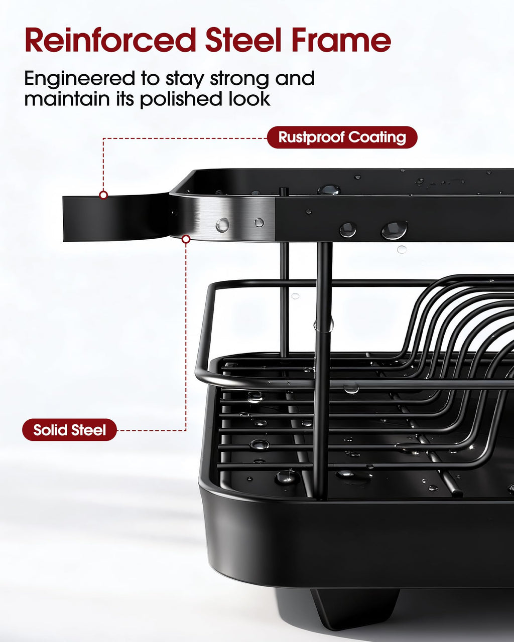Sakugi Dish Drying Rack - Compact Dish Racks with Drain Board for Kitchen Counter, Durable Stainless Steel Dish Rack Used in Sink & on Countertop, Dark Black, Large 🍁 All In One Marketplace Canada