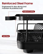 Sakugi Dish Drying Rack - Compact Dish Racks with Drain Board for Kitchen Counter, Durable Stainless Steel Dish Rack Used in Sink & on Countertop, Dark Black, Large 🍁 All In One Marketplace Canada