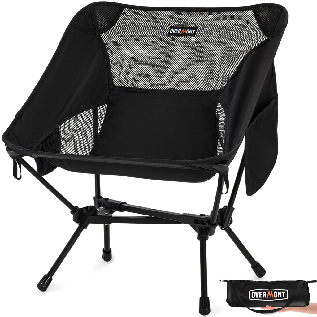 Overmont Lightweight Folding Camping Chair - Compact Backpacking Chair with Anti-Slip Feet Side Pocket Carry Bag - Stable Portable Ultralight for Outdoor Hiking Lawn Camp, Supports 330LBS, 1pack