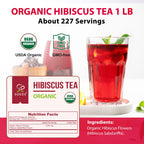 Soeos Organic Hibiscus Tea, 1lb (16oz) Whole Dried Hibiscus Flowers, Caffeine-Free Herbal Tea with Bold Tart Flavor, Perfect for Iced Tea, Hot Infusions & Floral Blends.