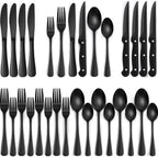 24-Piece Black Silverware Set with Steak Knives, Black Flatware Set for 4, Food-Grade Stainless Steel Tableware Cutlery Set, Mirror Finished Utensil Sets for Home Restaurant 🍁 All In One Marketplace Canada