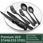 24-Piece Black Silverware Set with Steak Knives, Black Flatware Set for 4, Food-Grade Stainless Steel Tableware Cutlery Set, Mirror Finished Utensil Sets for Home Restaurant 🍁 All In One Marketplace Canada