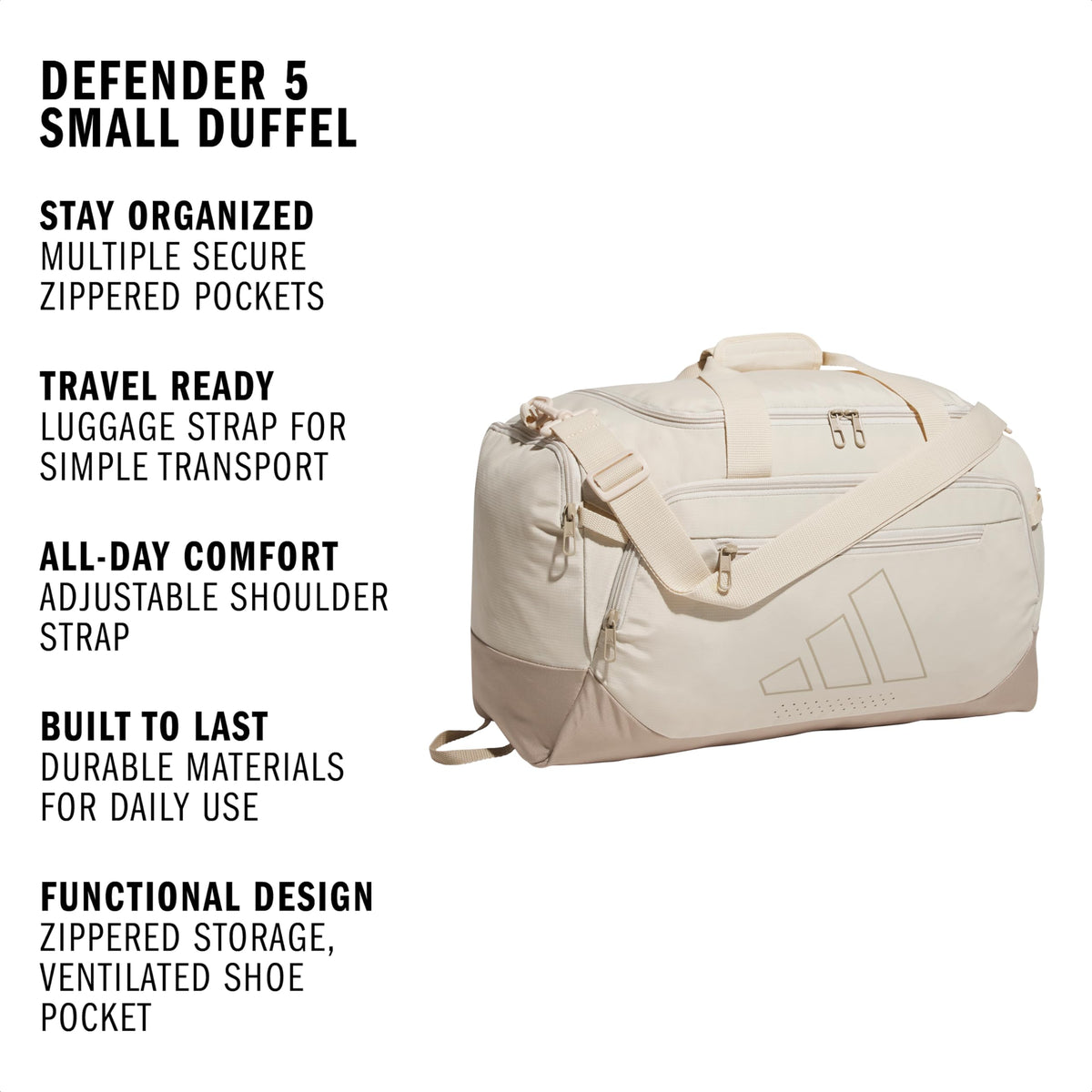 Adidas Unisex-Adult Defender 5 Small Duffel Bag, Crystal Linen/Trace Khaki, One Size Fits All
