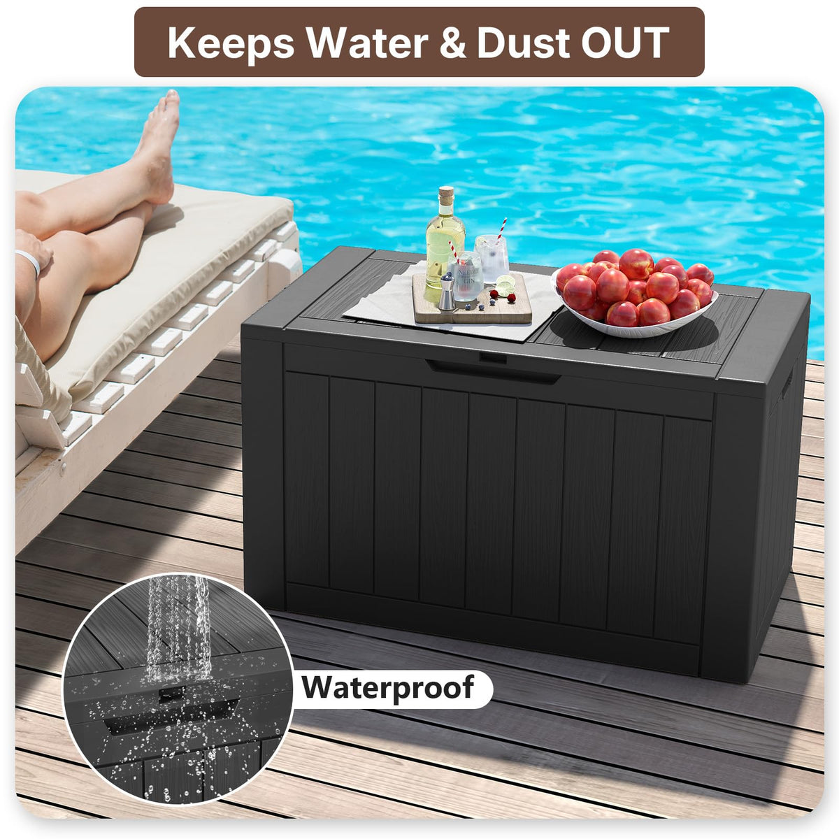 Ceecysaa 45 Gallon Deck Box Outdoor, Waterproof Storage Box, Black