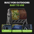 FCMP Outdoor IM4000 Dual Chamber Tumbling Composter Canadian-Made, 100% Recycled Resin - Outdoor Rotating Compost Tumbler Bin for Garden, Kitchen, and Yard Waste, Black (37 Gallon)