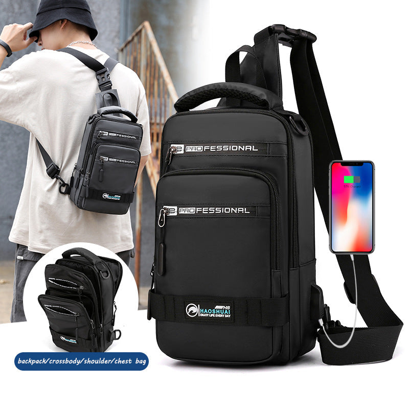 Nylon Crossbody Shoulder Bag with USB Charging Port