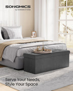 SONGMICS 110 cm Folding Storage Ottoman Bench, Padded Seat