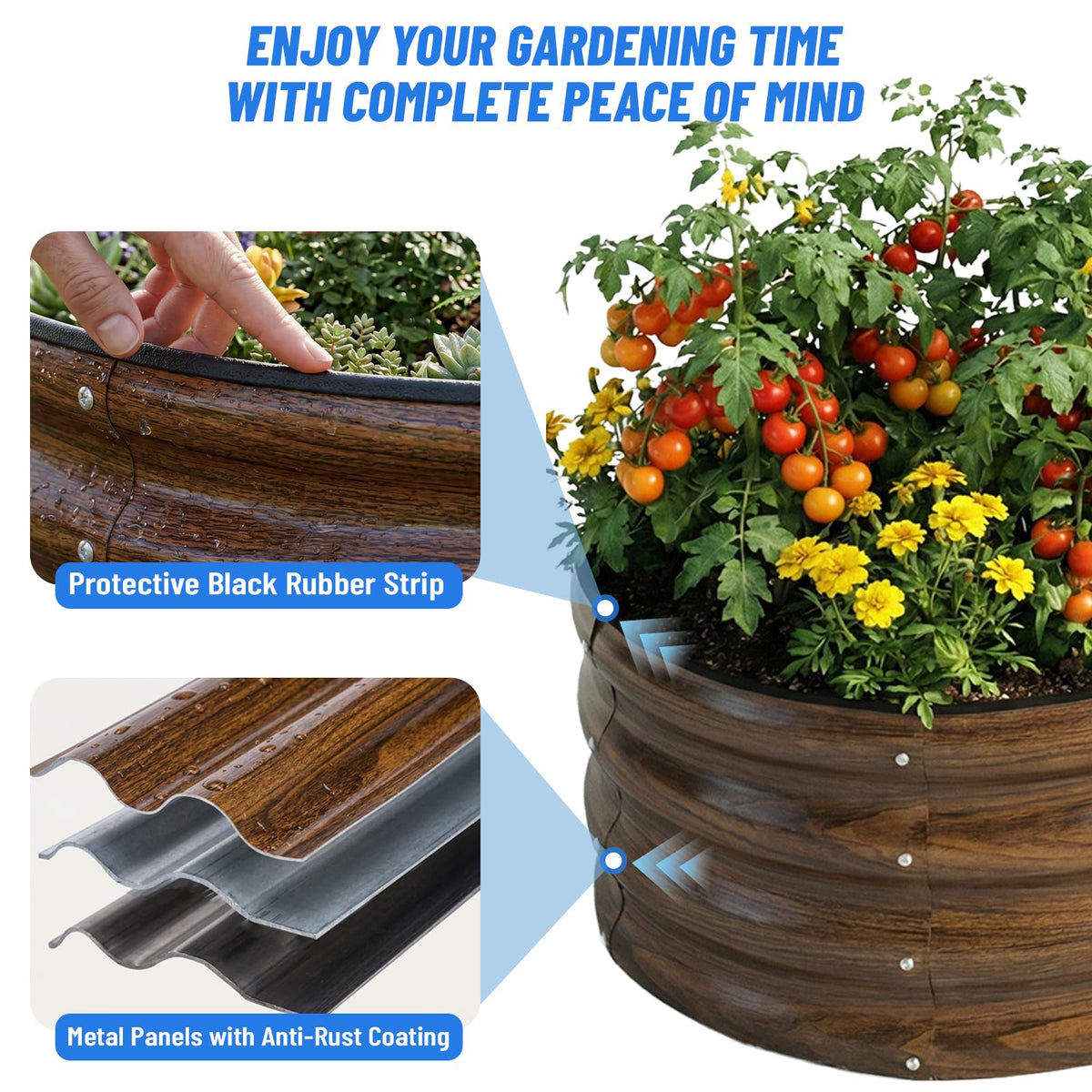 SnugNiture Galvanized Raised Garden Bed Outdoor, 2 Pcs 4x2x1ft Oval Metal Planter Box for Planting Plants Vegetables, Brown