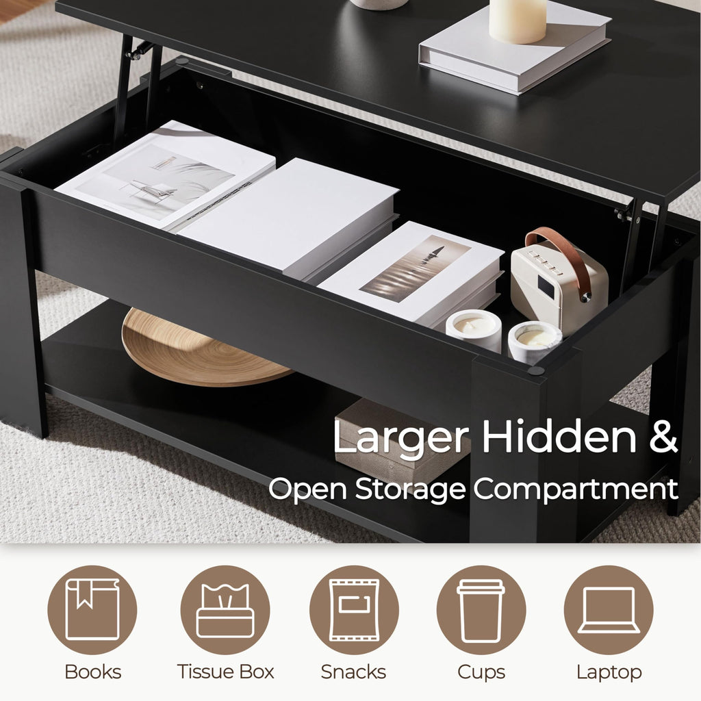 Yaheetech Coffee Table with Storage, Lift Top, 98cm L, Black