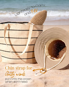 FURTALK Sun Hats for Women Handmade Summer Beach Hat Wide Brim Straw Hat Foldable Packable UPF 50 Crochet Travel Bucket Hat Kahaki