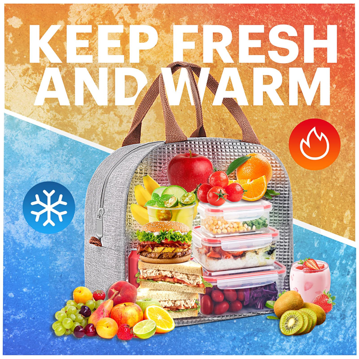 Lunch Bag for Women & Men Adult Insulated Lunch Box, Small Leakproof Cooler Food Lunch Containers Reusable High Capacity Lunch Tote Bags for Work, Travel, Outdoor