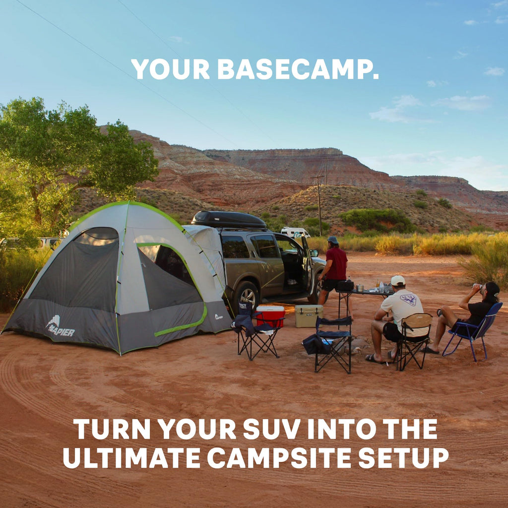 Napier Backroadz SUV Tent | 10' x 10' Vehicle Camping Tent | Fits All CUVs, SUVs, and Minivans | Sleeps 5 | Spacious, Durable, Easy Set-up | Gray/Green | Model 19100