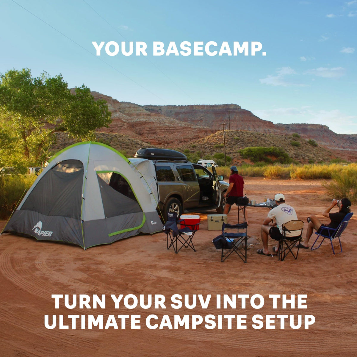 Napier Backroadz SUV Tent | 10' x 10' Vehicle Camping Tent | Fits All CUVs, SUVs, and Minivans | Sleeps 5 | Spacious, Durable, Easy Set-up | Gray/Green | Model 19100
