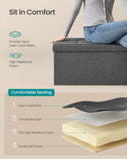 SONGMICS 110 cm Folding Storage Ottoman Bench, Padded Seat