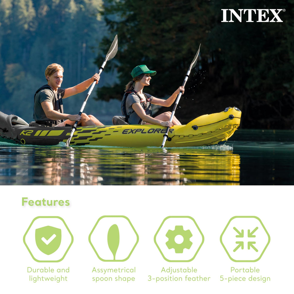 INTEX 69629E 86" Kayak Paddle: Ribbed Spoon Shaped Blades – Durable Lightweight Aluminum Shaft – Comfortable Grips – 3-Position Feather Adjustability – TUV RL Approved 🍁 All In One Marketplace Canada