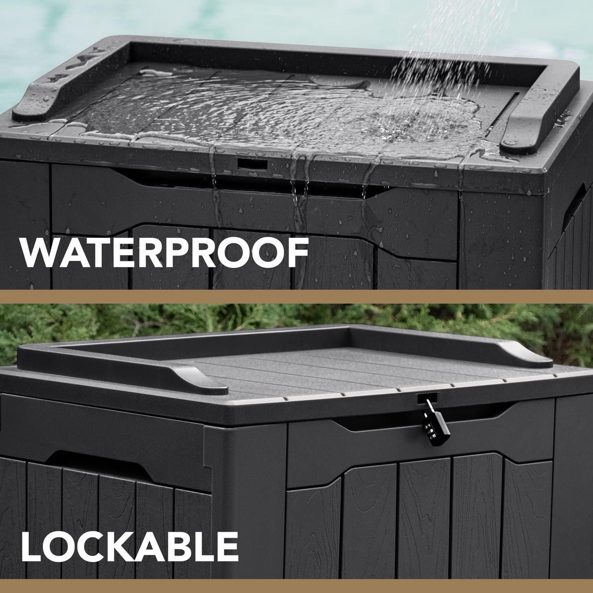 Devoko 30 Gallon Resin Deck Box Outdoor Indoor Waterproof Storage Box for Patio Furniture Pool Accessories Storage for Cushion Garden Tools