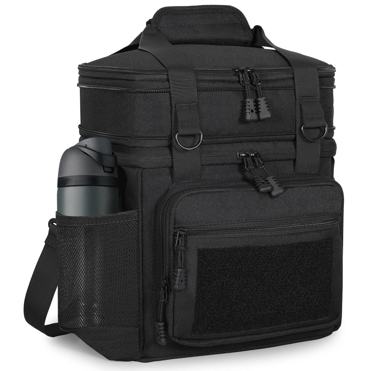 Tactical Lunch Box Cooler Bag - Expandable Insulated Lunch Bag for Men Daily - Large Lunchbox for Adults Work Shifts Outdoor Trips Black 16L