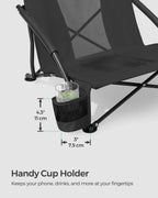 SONGMICS Set of 2 Portable Beach Chairs for Adults, Max. Load 330 lb Each, High Backrest, Cup Holder, Lightweight, Heavy-Duty, Black UGCB067B01V1