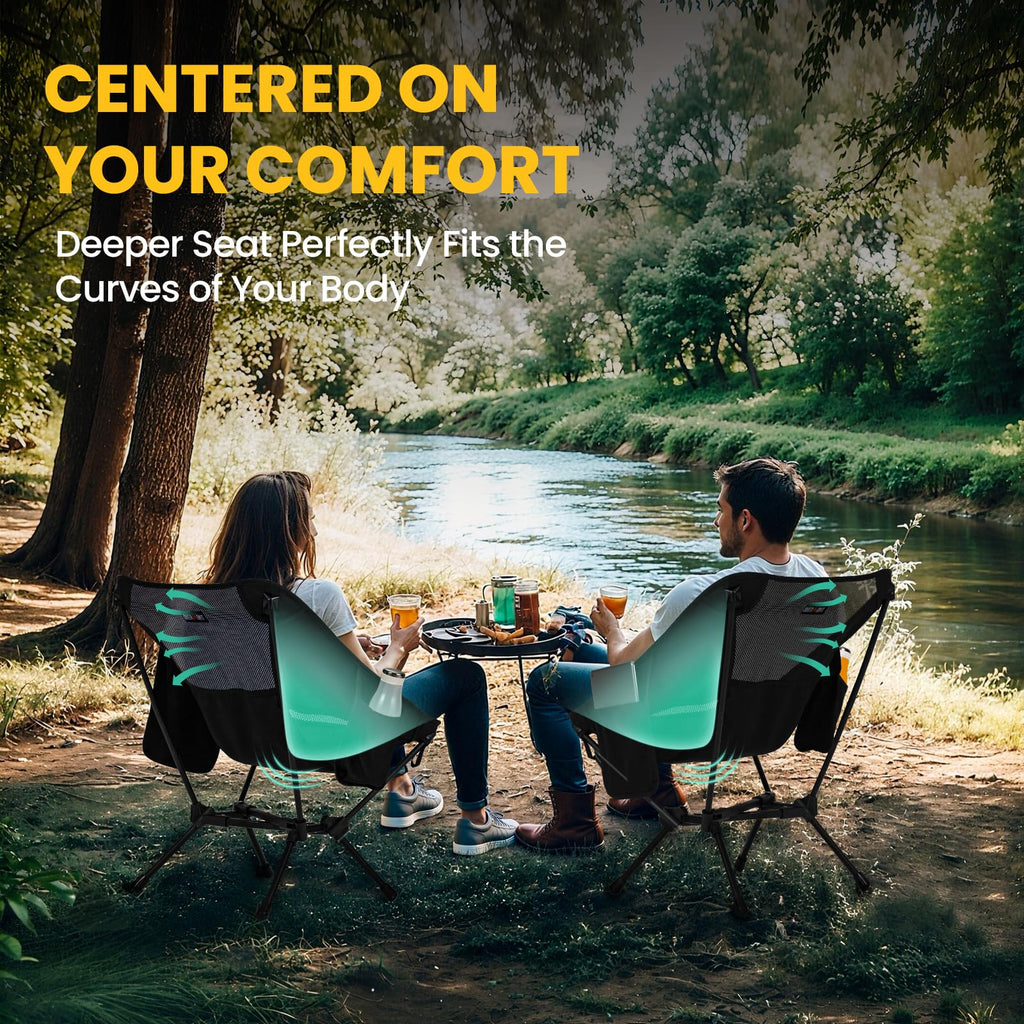 Overmont Lightweight Folding Camping Chair - Compact Backpacking Chair with Anti-Slip Feet Side Pocket Carry Bag - Stable Portable Ultralight for Outdoor Hiking Lawn Camp, Supports 330LBS, 1pack