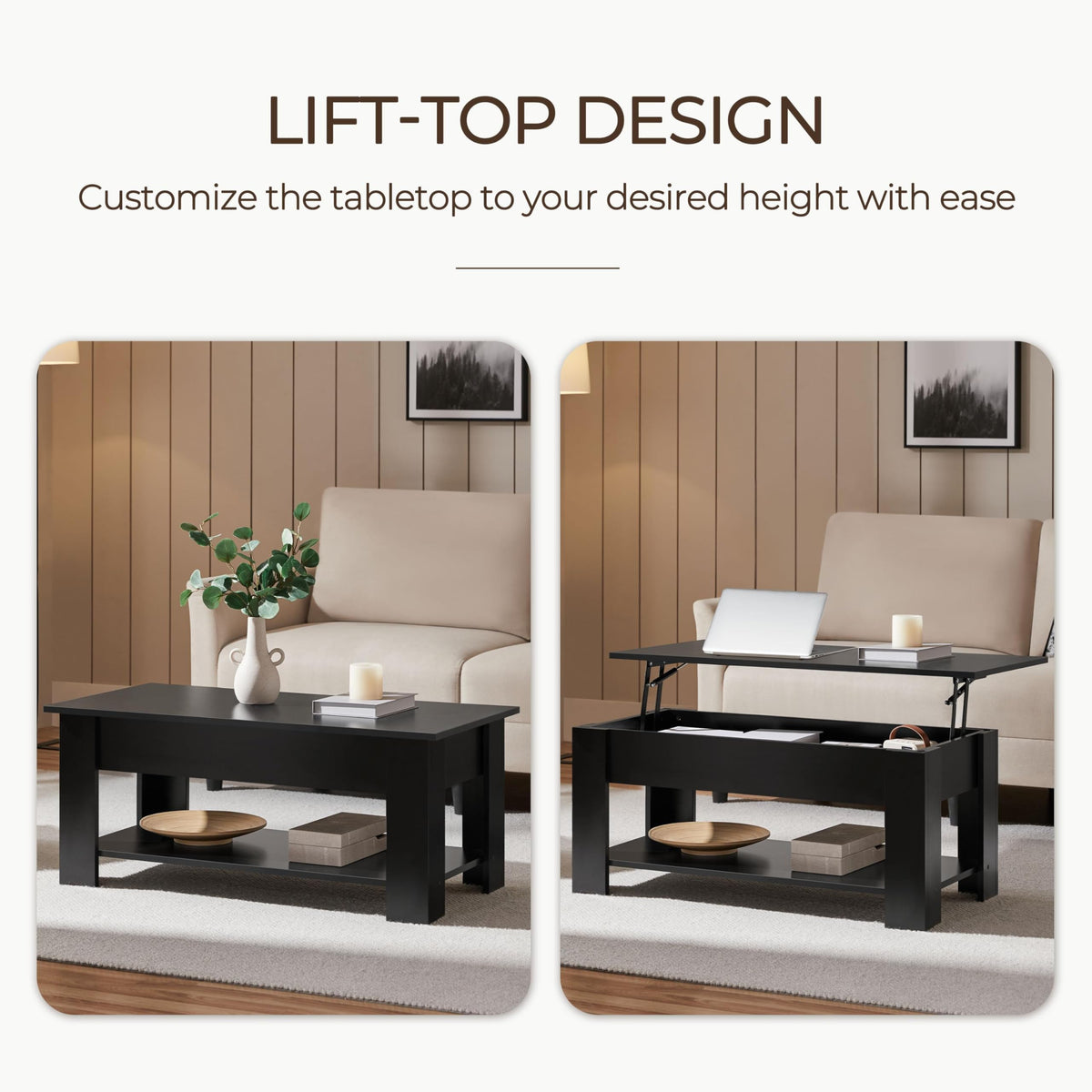 Yaheetech Coffee Table with Storage, Lift Top, 98cm L, Black