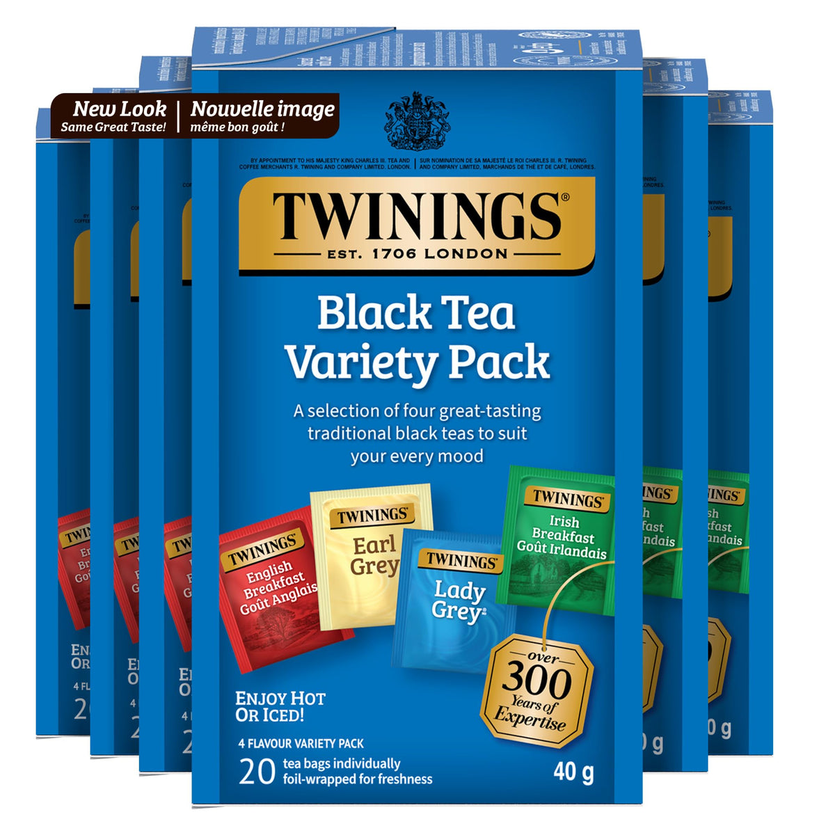 Twinings Variety Pack Individually Wrapped Teabags, Caffeinated Earl Grey, Lady Grey, Irish & English Breakfast Teas, 20 Count (Pack of 6), Enjoy Hot or Iced