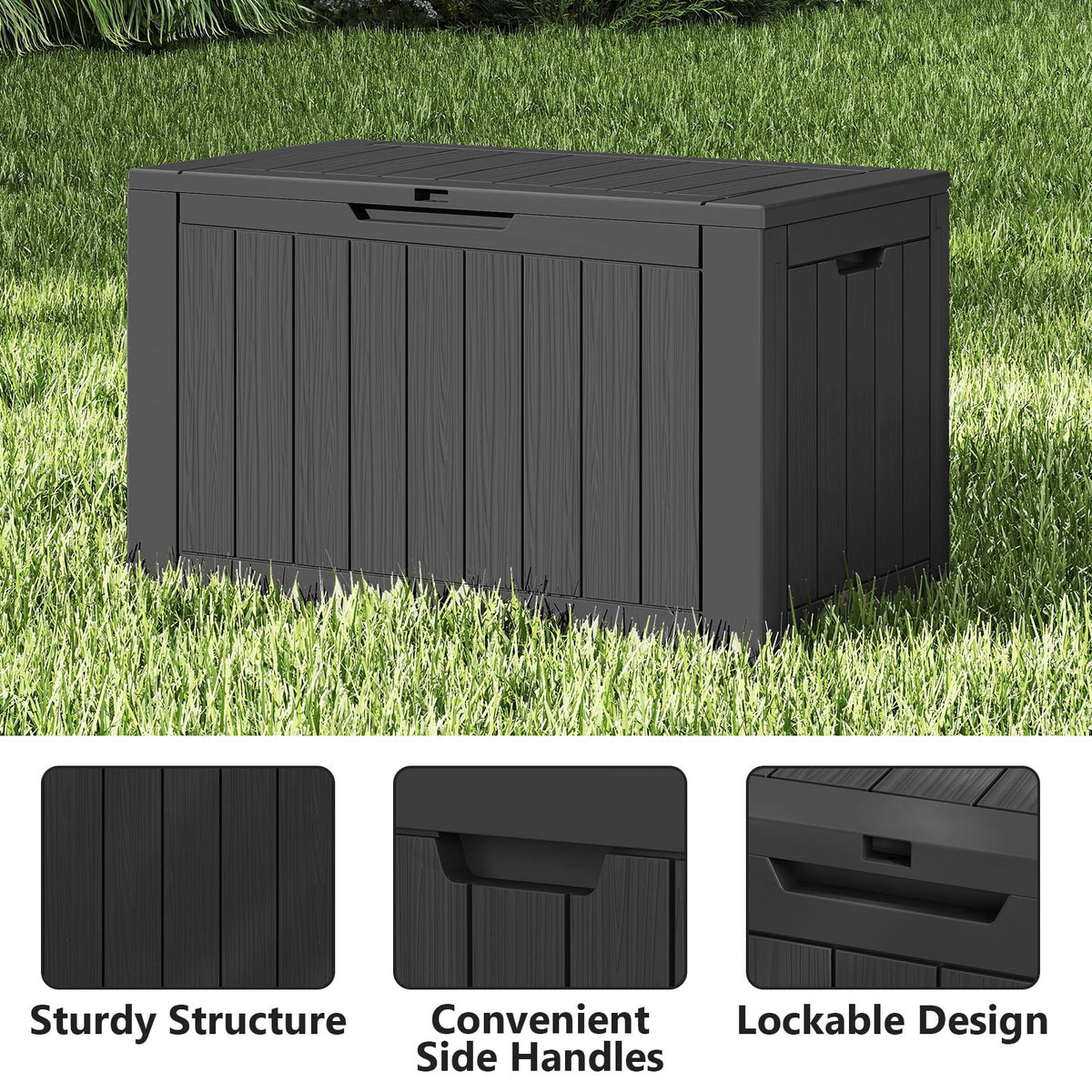 Ceecysaa 45 Gallon Deck Box Outdoor, Waterproof Storage Box, Black