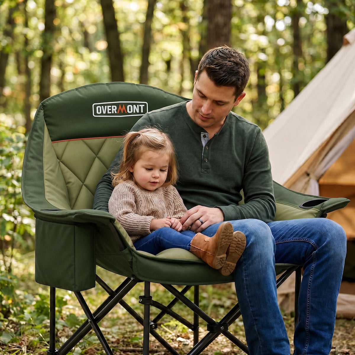 Overmont Oversized XL Camping Chair for Adults - 400lbs Support Heavy-Duty Padded Folding Chair with Side Pocket Cup Holder Cooling Bag for Outdoor Sports Garden Beach Fishing Lawn Green