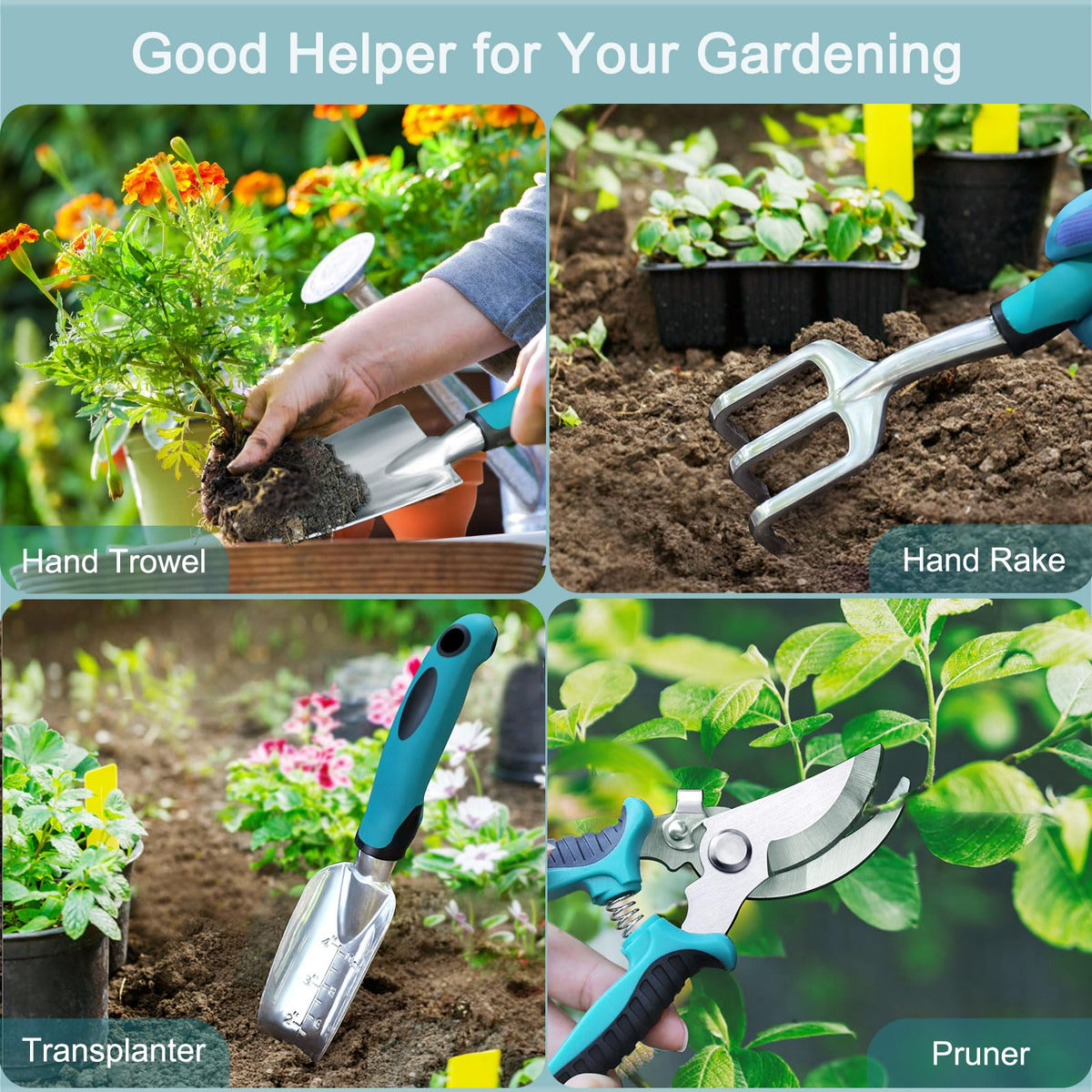 Kynup Gardening Tools 7-Piece, Heavy Duty Garden Tools Set with Non-Slip Ergonomic Handle, Repotting Mat, Rust-Proof, Gardening Hand Tools with Handbags and Gloves, Gardening Gifts for Women and Men