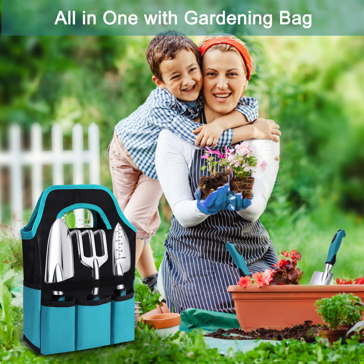 Kynup Gardening Tools 7-Piece, Heavy Duty Garden Tools Set with Non-Slip Ergonomic Handle, Repotting Mat, Rust-Proof, Gardening Hand Tools with Handbags and Gloves, Gardening Gifts for Women and Men