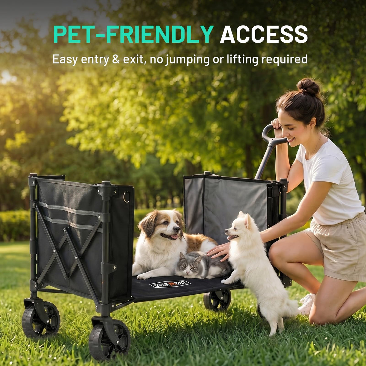 Overmont 3-in-1 Collapsible Wagon Cart, Ultra-Compact Foldable Wagon for SUV Trunk & Apartment Storage, Lightweight 120L Utility Cart with Dual Side Opening for Grocery, Camping & Sports