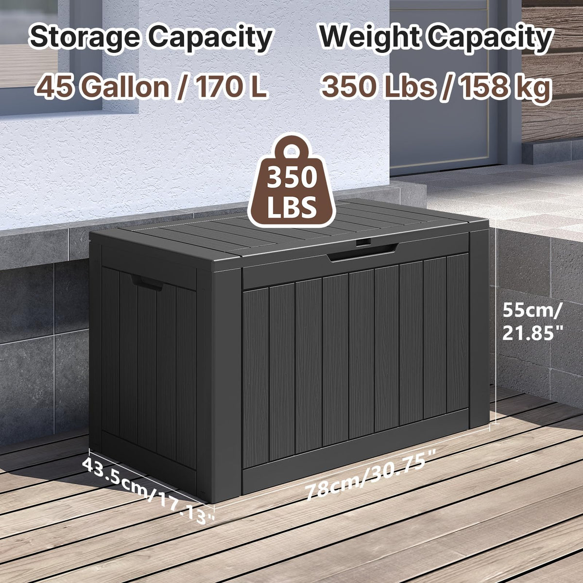 Ceecysaa 45 Gallon Deck Box Outdoor, Waterproof Storage Box, Black