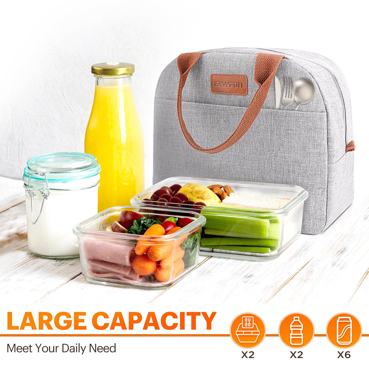 Lunch Bag for Women & Men Adult Insulated Lunch Box, Small Leakproof Cooler Food Lunch Containers Reusable High Capacity Lunch Tote Bags for Work, Travel, Outdoor
