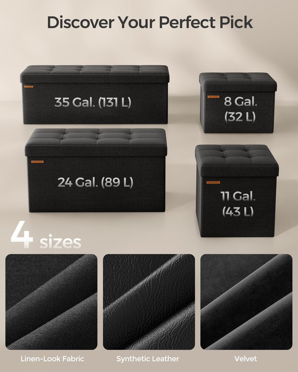 SONGMICS 110 cm Folding Storage Ottoman Bench, Padded Seat