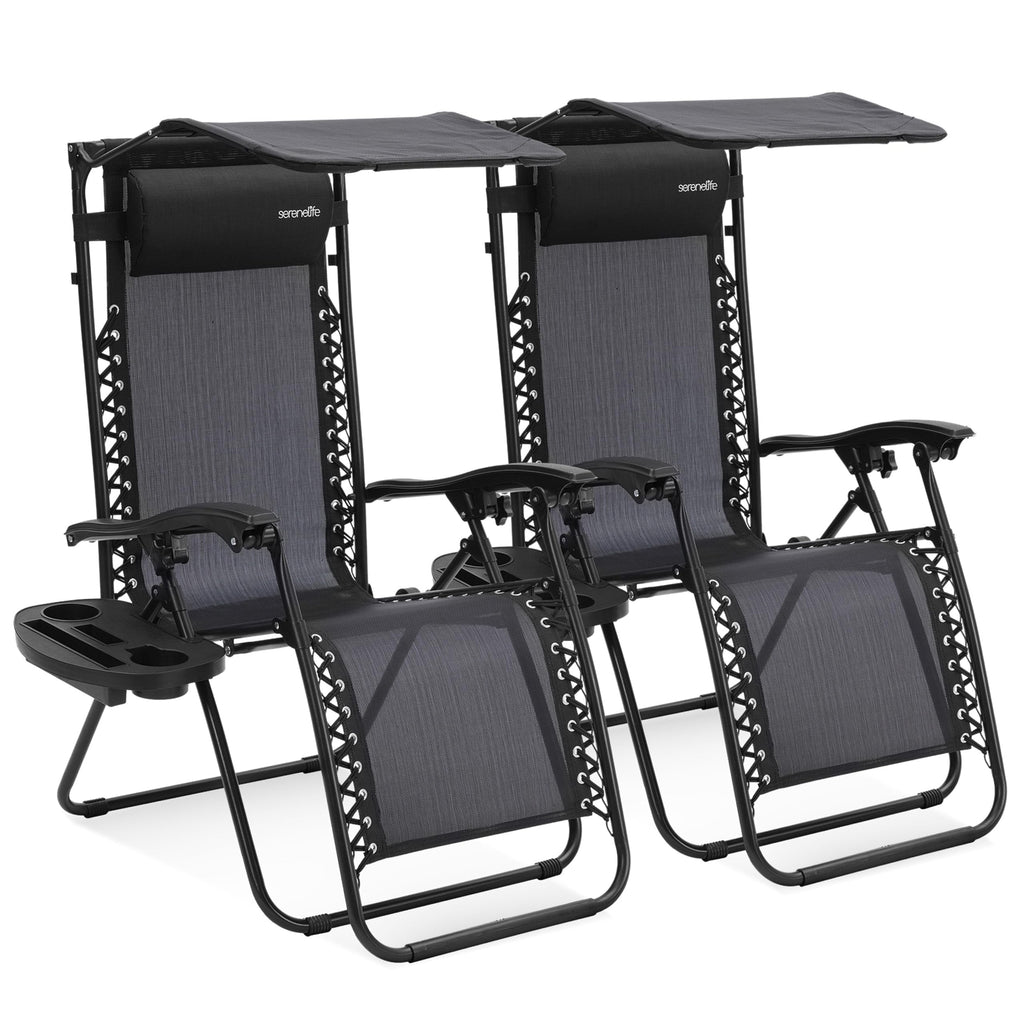 SereneLife Zero Gravity Reclining Chairs Set of 2 – Adjustable Folding Patio & Beach Lounge Chairs with Cup Holder Tray, Removable Padded Headrest, Weather-Resistant