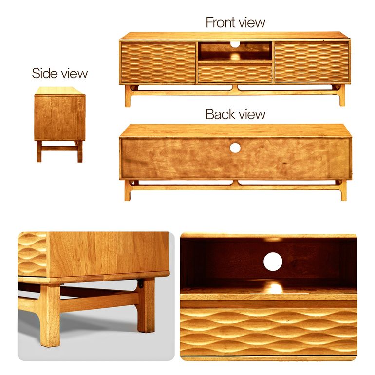 Acacia Elara Solid Wood TV Stand with Storage and Cable Management for TVs up to 80"