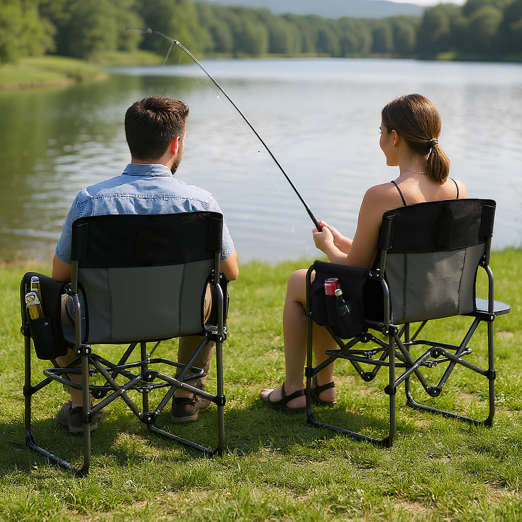 GarveeLife Oversized Camping Chair w/Side Table & Pocket,Outdoors, Black